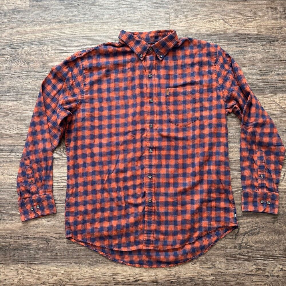 IZOD flannel Plaid Long Sleeve Button Down Shirt Men's XXL Blue Orange